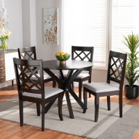 Baxton Studio Jana-Grey/Dark Brown-5PC Dining Set Jana Modern and Contemporary Grey Fabric Upholstered and Dark Brown Finished Wood 5-Piece Dining Set